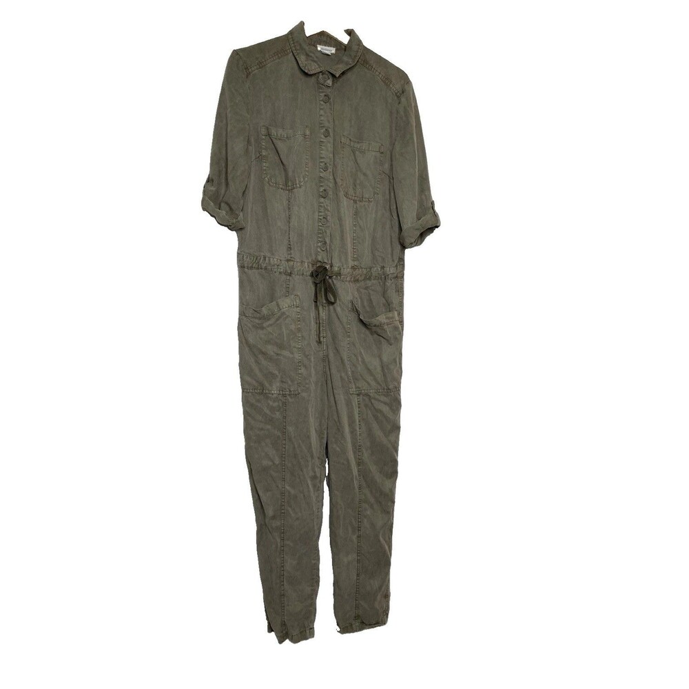 Sundance Jumpsuit Women's PM Wayside Green Cotton Button Front Utility Pockets